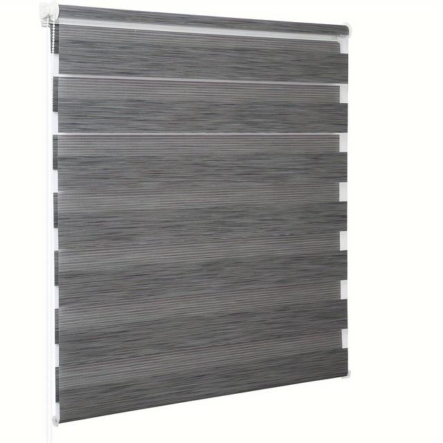TEMU 1 Unit Of Double Roller Shades In Marble Grey, Clip-on Design, No Drilling Required, Side Pull Mechanism, Semi-transparent,