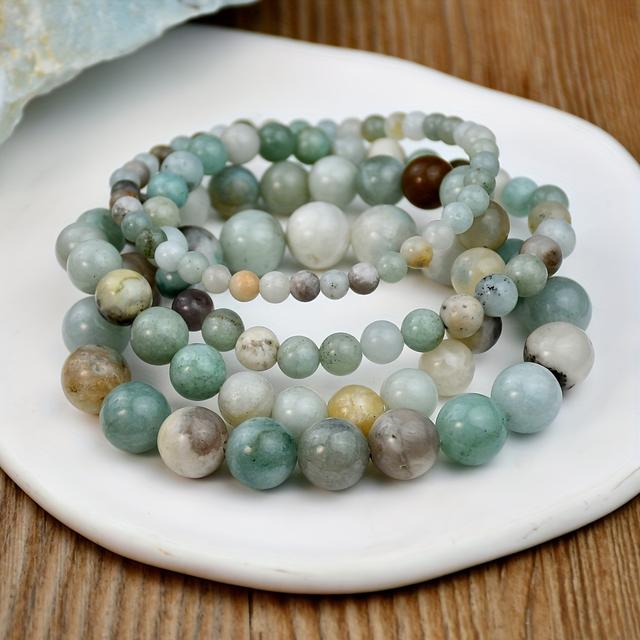 TEMU Ensemble de 4 bracelets élastiques en de perle ronde en amazonite naturelle, style bohème, avec des pierres naturelles, adaptés pour un ou en vacances.