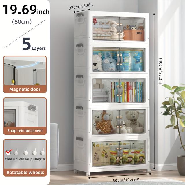 TEMU 48qt Stackable Storage Bins With Lid, Closet Organizers And Storage With Lockable Wheels, Plastic Foldable Box Containers For Cabinet, Office, Bedroom Organization, 2/3/4/5 Pack Cubes