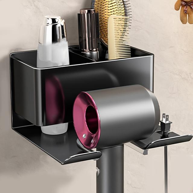 TEMU Easy-install Metal Hair Dryer Holder - Wall-mounted, No-drill Bathroom Organizer For Electric Blow Dryers