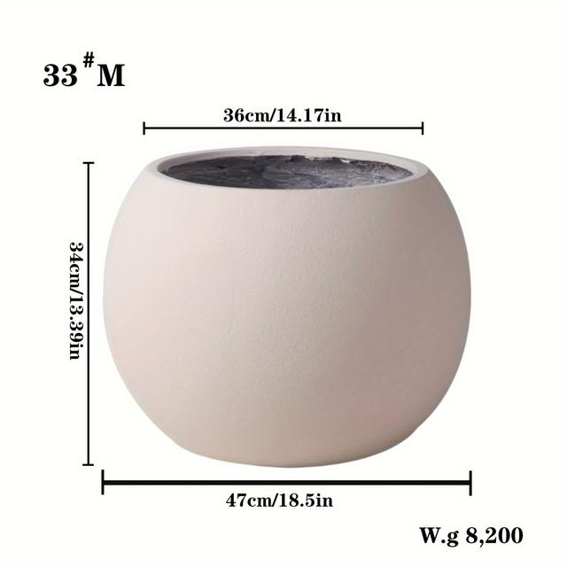 TEMU Sichtbarer Großer Keramikpflanzgefäß - Klassisches Rundes Kugeldesign mit Abflussloch, Für Innen-/Außenbereich, Pulverbeschichtete Oberfläche