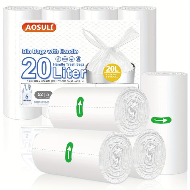 TEMU Bin Bags 20liter With Tie Handles Heavy Duty Bin Liners White And Transparent Garbage Bags 52 Count Rubbish Bags