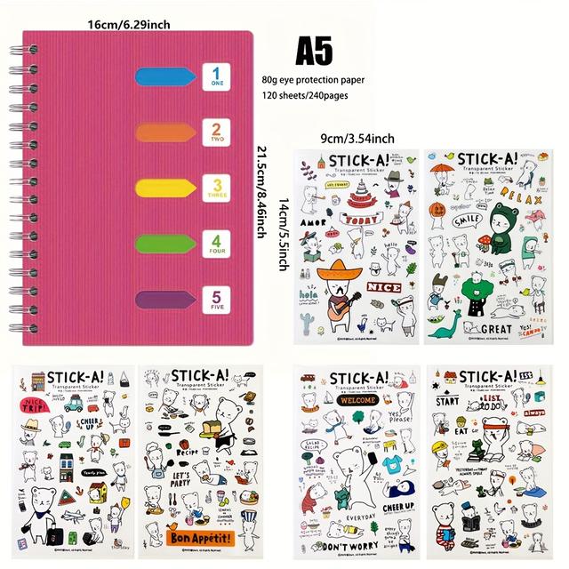 TEMU 5-themed Colorful Divider Notebook With Tab Index, Small Spiral-bound Lined Journal - 240 Pages, A5/b5 Sizes Students, Teens, Office & School | Ideal Gift For , Notebooks For School