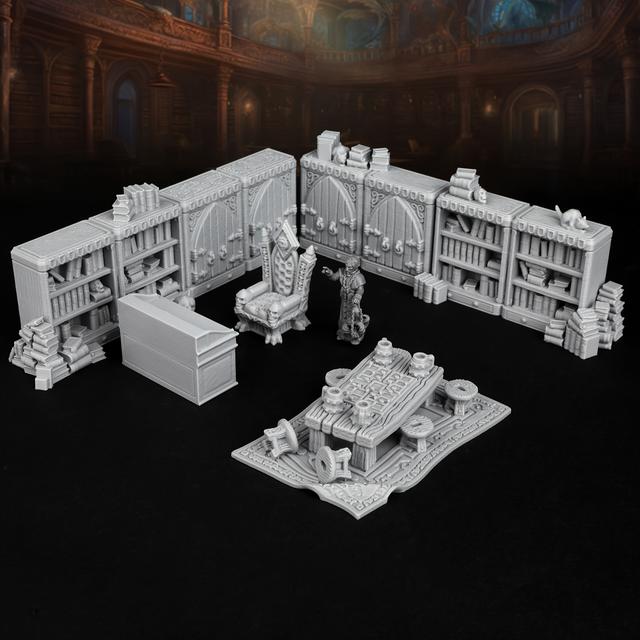 TEMU 28mm Rpg Accessories – 9pcs Library Set | Rpg Gift For & Players | Miniature Bookshelves & Furniture, Compatible With
