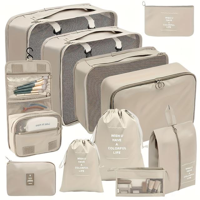 TEMU 11 قطعة من مكعبات التعبئة بلون سادة للحقائب، منظمات تعبئة الأمتعة مع حقيبة غسيل، حقيبة تخزين ضاغطة للأحذية، حقيبة ملابس داخلية وغيرها