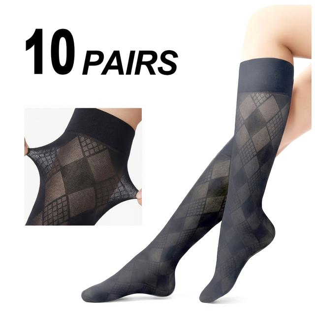TEMU 10er-Pack Damen Ultra-Weiche Diamantmuster Kompressionssocken bis zur Kniescheibe | Hochelastisch, Rutschfest, Atmungsaktiv, Vielseitig