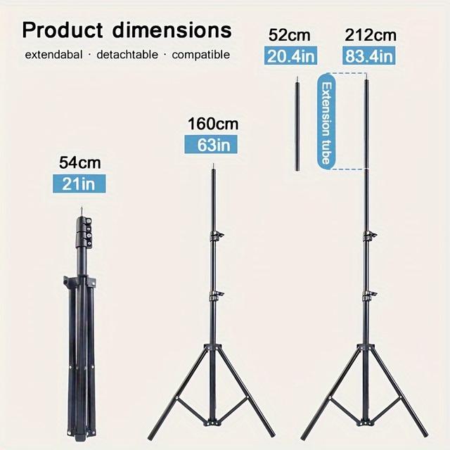 TEMU Uegogo 83.4-inch Adjustable Photography Tripod With Fill Light Stand, 1/4 Inch Screw Ring For Digital Cameras, Live Video Recording, Soft Light Box, And Projector, Uegogo