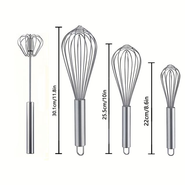 TEMU 4 قطع مجموعة خفاقة بيض Eatscotta من الفولاذ المقاوم للصدأ - خفاقة يدوية شبه آلية عالية التحمل، خفاقة من الفولاذ الغذائي 430 مع مقبض مريح، مجانية للمطبخ لخفق البيض والعجين - سهلة التنظيف (4 ألوان)