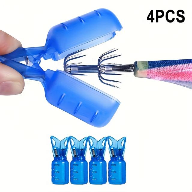 TEMU 4/12pcs Blue Pvc Squid Jig Hook Covers - Durable Fishing Lure Protector Caps, Safety Bonnets For , Plastic, Fishing Hook Cover, Large