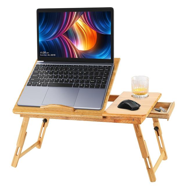 TEMU Multifunctional Study Desk, Adjustable Laptop Desk With Slots, Lazy Rest Desk With Non-slip Protective Rods And Drawers, Portable Writing Table With Folding Legs