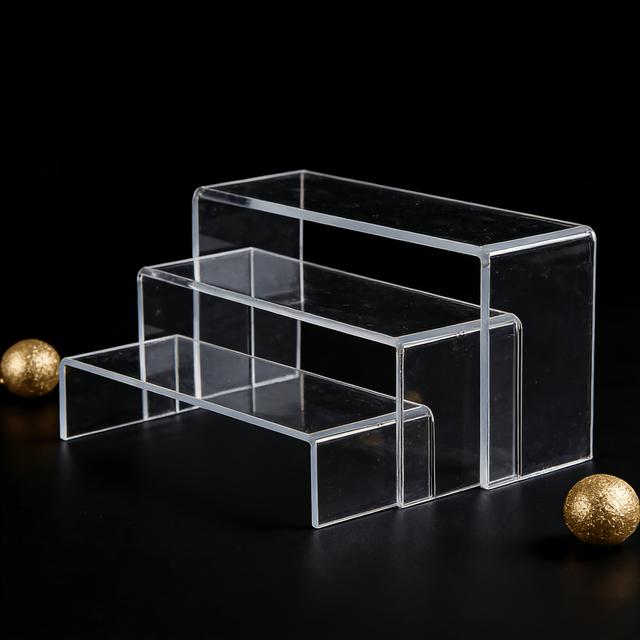 TEMU A Set Of 3 Modern Minimalist Acrylic Display Stands In A Featuring 2 Shelves. Are And Long-lasting, Ideal For Desktop Use, No Assembly, And Are Lightweight And Clear, Standing Shelf