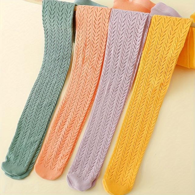 TEMU 4-pc Girls' Solid Color Fashion High Elastic Breathable Stockings