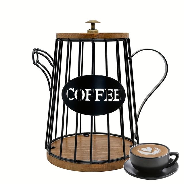 TEMU Wrought Iron Teapot Shape + Mdf Capsule Storage Artifact 80 Capsules Large Capacity, Coffee Capsule Display Stand /multi-brand Universal