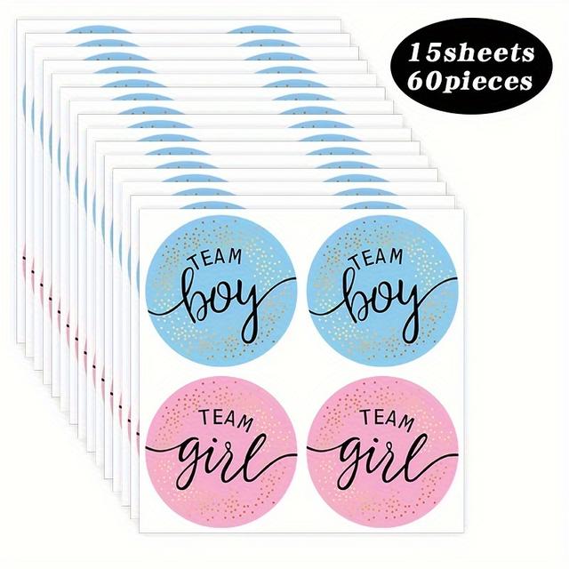 TEMU 60pcs Of Stickers With 2 Different Designs, Box Labels, Party Favors, Party Supplies For A Gender Reveal Party