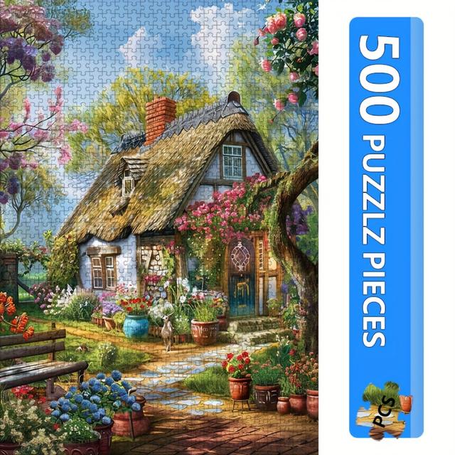 TEMU A Box Of (500pcs) Puzzles With A Cottage And - Scratch-resistant, High Difficulty, Suitable, Family Fun, Home Decoration, Halloween, Christmas, And Brain-challenging Gift Ideas