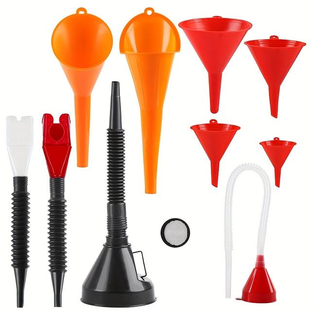TEMU 10pcs Automotive Funnel Set, Plastic Long Funnel, Snap Funnel, Flexible Right Angle Funnel, Wide Mouth Fuel Funnel, Plastic Funnel For Filling Coolant/gasoline/water/engine Oil