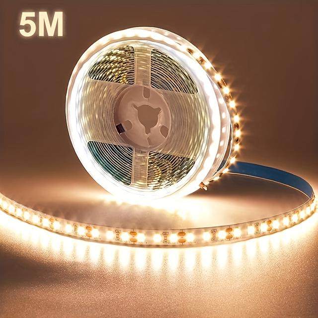 TEMU This 16.4-foot Dimmable Warm White Led Light Strip A Bright And Features A Strong Adhesive Backing. Perfect For Use On Mirrors, Kitchen Cabinets, Bedrooms, And Holiday Decorations.