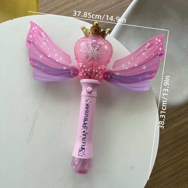 TEMU 1 Wand Bubble Machine Toy - Automatic Bubble Blowing With Music And Lights, Dense Bubble Output For Outdoor Play, Pink/blue Excluding Batteries And Solution, Fun, Fairy Tale Inspiration, Music