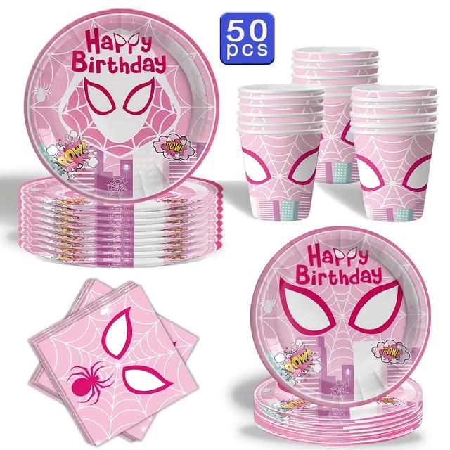 TEMU 50 db Marvel Pókember és témájú eldobható evőeszköz készlet szülinapokra, ünnepekre, partikra, tányérok, poharak, zsebkendők, helyszíni dekorációs készlet