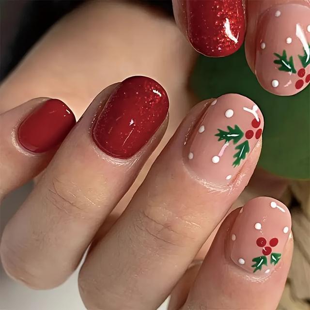 TEMU Puntas de uñas postizas estilo celebridad, 24 uñas de presión cuadradas cortas, uñas postizas de estilo con temática navideña para extensión, removibles con gelatina adhesiva, 1 lima de uñas