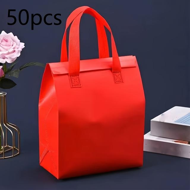 TEMU 50-pack Portable Takeout Thermal Bags, Non-woven Aluminum Foil Insulated Packaging, Handheld Food Storage Bags For Home Use, Disposable Paper Bags For Food Preservation, Non-food Contact