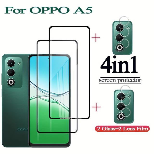 TEMU For Oppo A5 4g A5 5g 2025 Tempered Glass High Definition Screen Protector, 2+2 Camera Lens Film, , , , , Mobile Phone Accessorie