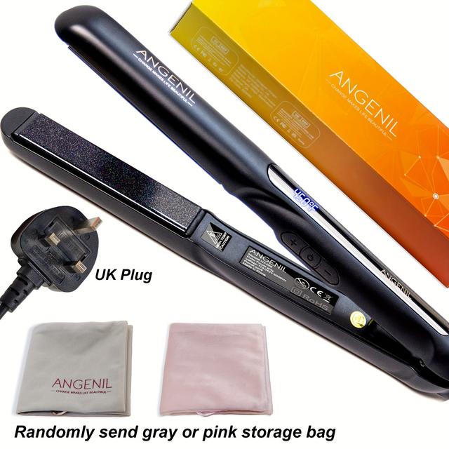 TEMU [uk]angenil Argan Oil Flat Iron, Hair Straightener And Curler 2in 1 For Women, Professional Portable Ceramic Pink Hair Straightener, Lcd Display, Fast Heating, Flat Iron 1 Inch For All Hair Types