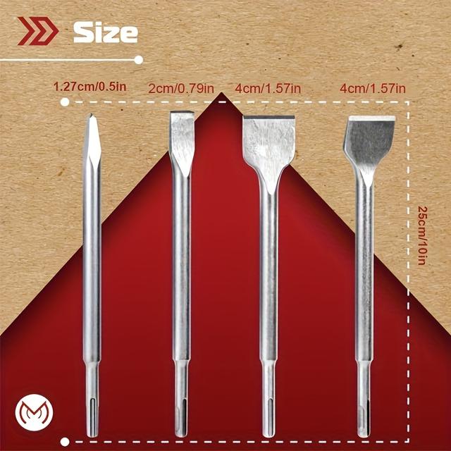TEMU Juego de Cinceles SDS Plus para Taladros Rotativos, Juego de 4 Piezas Punta, , y Cinceles para Azulejos en Acero 40Cr, Brocas de para , y Mampostería