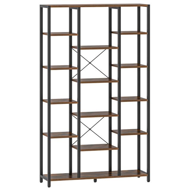 TEMU Bookshelf, Standing Shelf With 6 Levels And 15 Shelves, Adjustable Open Shelves, For Living Room, Office, Bedroom, 30 X 70 X 170 Cm, White Oak And White/-black/black With Wood Grain