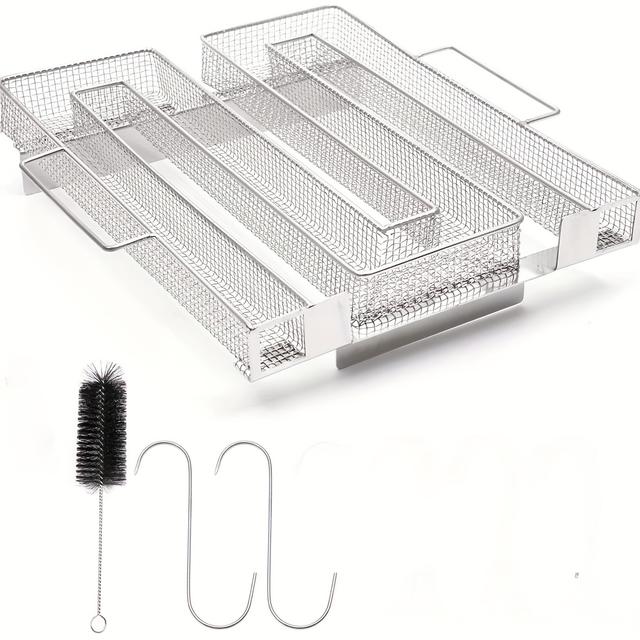 TEMU Cold Smoke Generator Made Of Wood Pellets, Stainless Steel Smoking Tray, Suitable For Any Barbecue Grill, Used For Smoking Meat, Fish, Cheese, Etc. Smoke Generator Barbecue Accessory