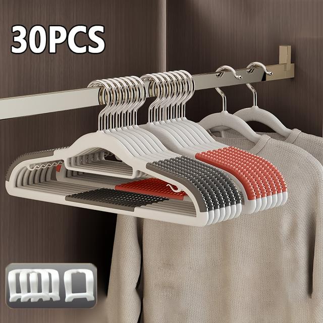 TEMU 30pcs Set With Non-slip Plastic Hangers + Connectors, Durable Rotating Hooks For Spring/summer Clothes Storage And Organization, Suitable For Bedroom, Bathroom, Home Use