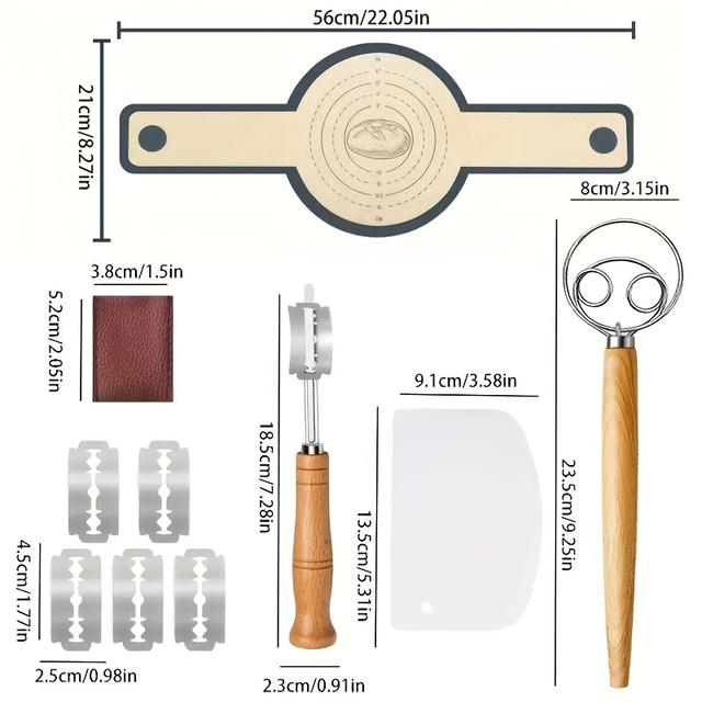 TEMU 10pcs Bread Baking Kit | Stainless Steel Danish Dough Whisk With Ergonomic Handle & Dough Scraper, Dual-handle Silicone Baking Mat For Sourdough, Baking, Pastry - Kitchen Tool By Ompusos