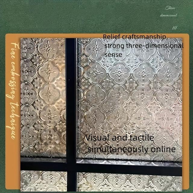 TEMU Thick Frosted Glass Privacy Sticker - Translucent, Non-transparent, Static Cling Plastic Film For Home Decor, 3d Floral Pattern, Enhanced Privacy For