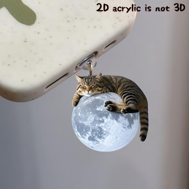 TEMU 2Dflat, ein niedlicher Acryl Planeten Katzen-Steckerstöpsel, geeignet für Smartphones, ein Acryl-Ladeanschlussschutz, kompatibel mit iPhone und Type-C -Steckern