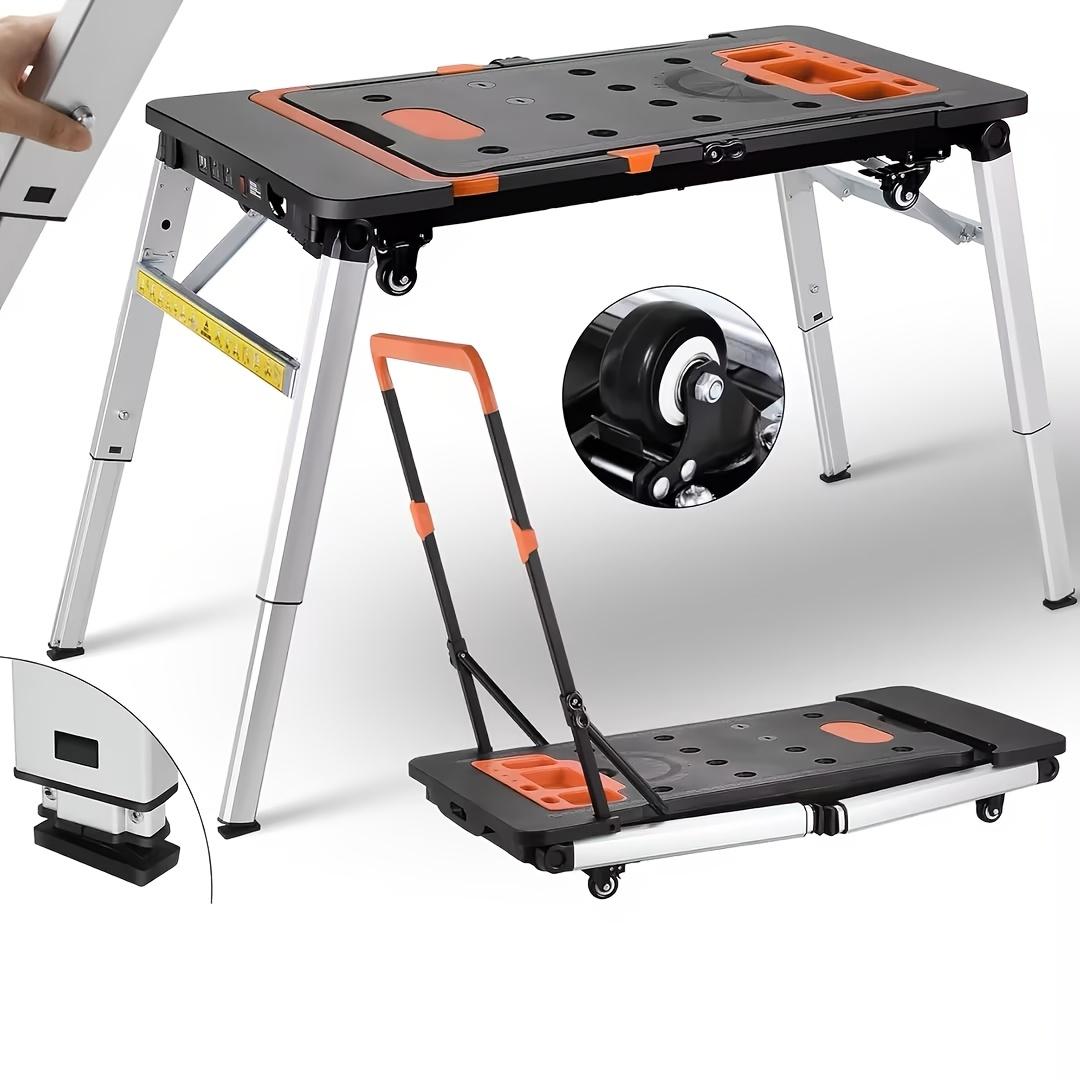 TEMU 7in1 Foldable Workbench, Foldable Work Table With 4 Wheels, Clamping Table With Angle Marking, Work Table Workshop Height Adjustable, Hand Truck Transport Cart, For Workstation