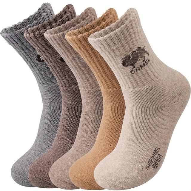 TEMU 5prs Men's Wool Crew Socks Autumn Winter Thickened Socks Camel Pattern Men's Mid-calf Socks Plus Velvet Warm Terry Socks Suitable For Outdoor Hiking And Mountaineering For Men And Dads Gifts