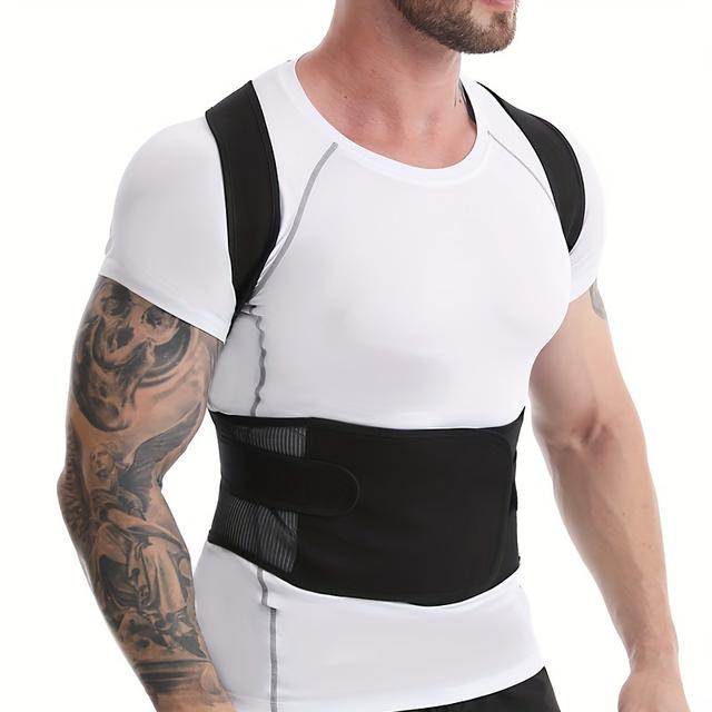 TEMU Men's Adjustable Vest With Wide Waist Support And Back Brace, Polyester & Nylon Blend, Sports Style