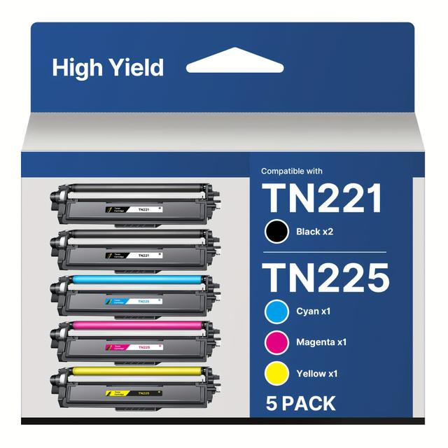 TEMU Tn221 225 For Brother Tn221 Tn225 Toner Works With Mfc-9130cw Hl-3170cdw Hl-3180cdw Mfc-9340cdw Mfc-9330cdw, 5 Pack