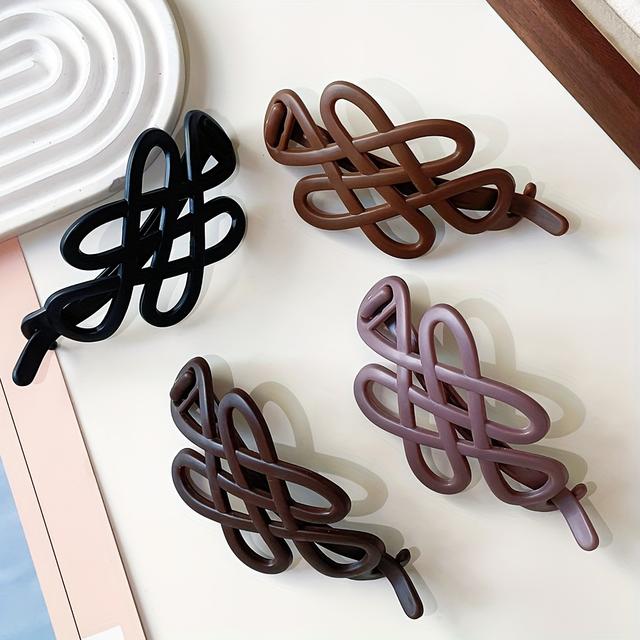 TEMU 4pcs Frosted Minimalist Hair Clips, Chinese Knot Twisted Barrettes