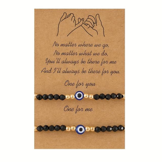 TEMU A Set Of 2 Beaded Bracelets With Evil Eye Charms, Perfect For Friendship Celebrations And Outfits.