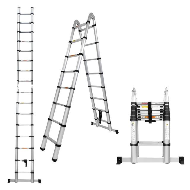 TEMU Telescopic Ladder, 2.5m+2.5m Folding Aluminum Golden Telescopic Ladder, Telescopic Ladder, Suitable For Daily Household Activities Or Hobbies, Load-bearing 330 Lbs