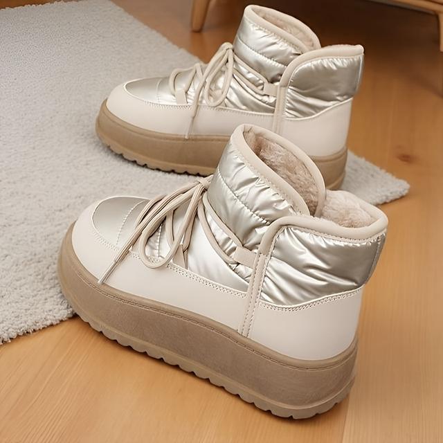 TEMU Women's Stylish And Comfortable High-top Outdoor Sneakers With Front Laces For Winter