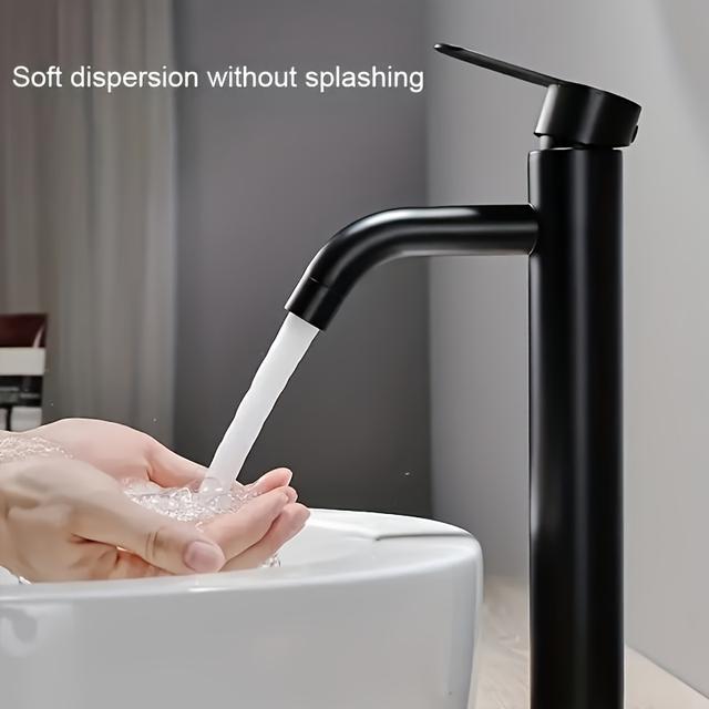 TEMU Klassischer schwarzer Hocharmatur aus Edelstahl, geeignet für Waschbecken im Badezimmer und Balkonwaschtisch, mit 60 cm Warm- und Kaltwasseranschlussrohr, G1/2-Anschlussgröße
