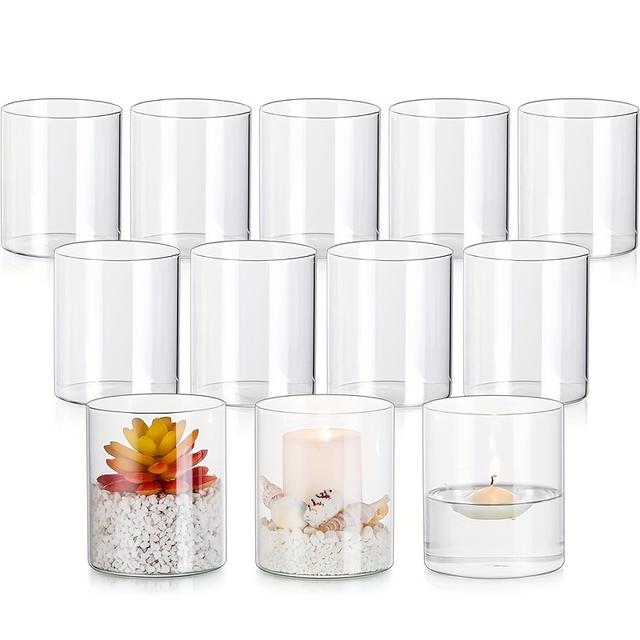 TEMU Glass Bud Vases For Centerpieces Wedding Christmas Home Hurricane Candle Holder Set Of 12, Clear Glass Candle Holders For Pillar Candles Floating Candles, Glass Votive Candle Holders