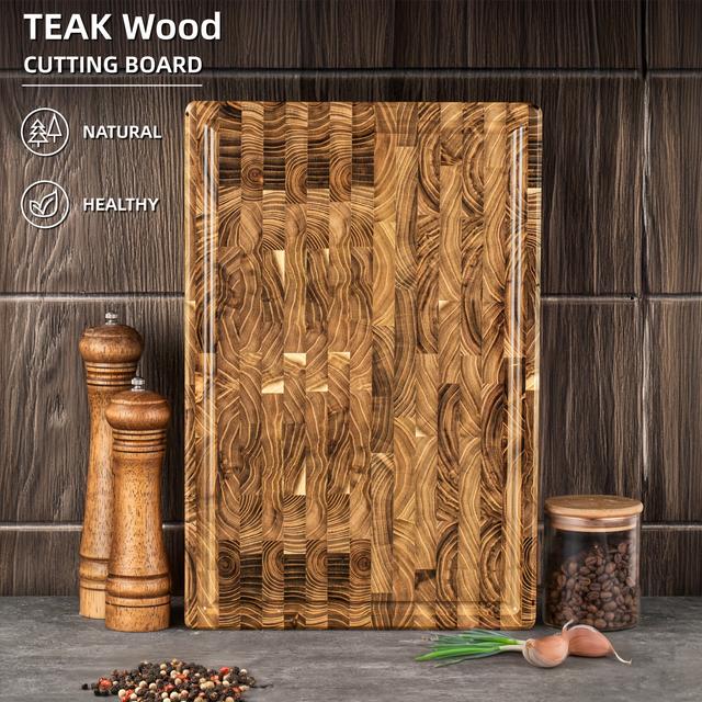 TEMU High-End Extra Große, Dicke und Robuste Teak--Schneidebretter für die Küche, Großes Holzschneidebrett mit Versteckten Griffen, Holzschneidebrett für Fleisch, Gemüse, Obst, Brot und Käse