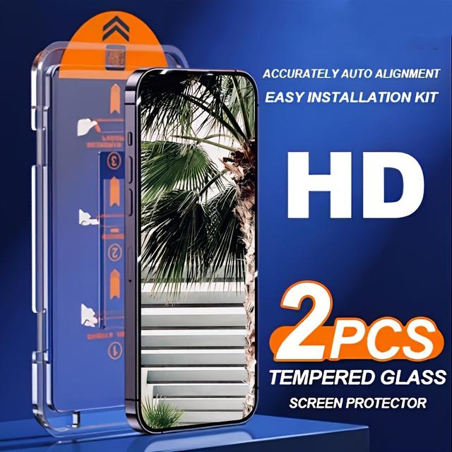 TEMU 2 Stück Vollflächiges HD Gehärtetes Glas für iPhone 16 15 Pro 15 14 13 Pro Plus, Einfach zu Installieren mit Auto-Staubentfernung Ultra HD Bildschirmschutzfolie, Kratzfest