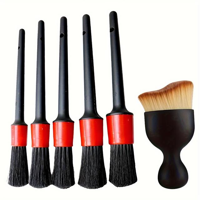 TEMU Set Of 6 Brushes Designed For Car Washing And Detailing, Suitable For Cleaning Wheels, Dashboards, Vents, And More, Including Car Cleaning Brushes And Additions