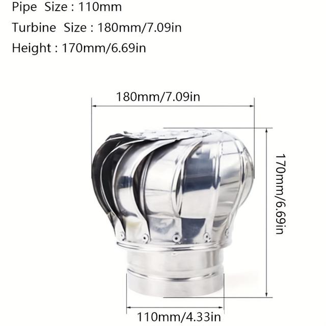 TEMU 1x Durable Stainless Steel Roof Fan, 110mm Wind Ventilation Turbine
