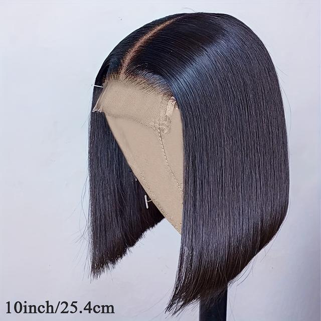 TEMU 4*4*1 Lace Front Wig Human Hair Short Straight Bob Wigs For Women 4x1 Closure Hd Lace Virgin Bob Wigs Black Color Natural Hairline Wigs