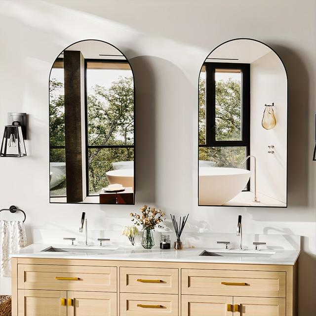 TEMU Kurvig Wandmontierter Badezimmer-Aufbewahrungsschrank mit einem -Spiegel, Vollmontiert und mit einem verstellbaren Regal